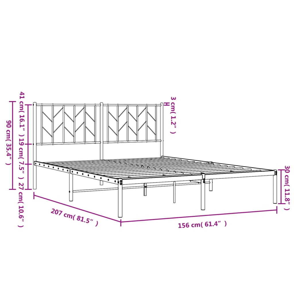 vidaXL White Steel Bed Frame - Robust Metal Slat Design with Headboard and Extra Storage Space - 59.1"x78.7" Mattress Compatible