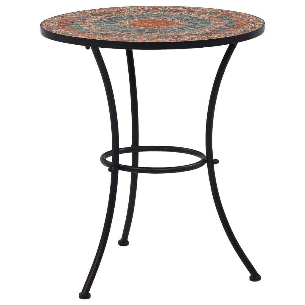 vidaXL Mosaic Bistro Table  23.6 Ceramic Top Table  Durable PowderCoated Iron Frame  Gray and Orange  Ideal for Balcony, G