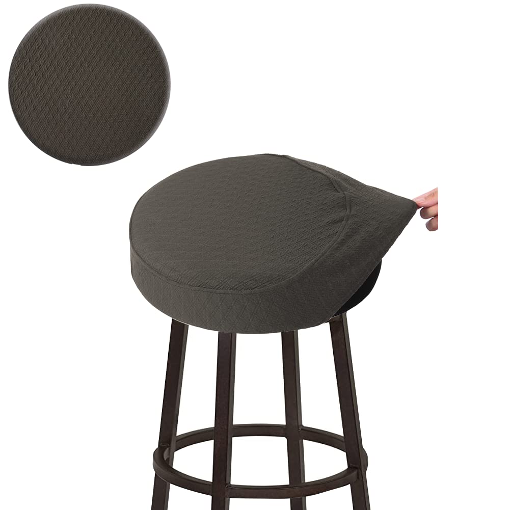 Buyue Bar Stool Covers, Luxury Fabric Dia.12-14' Round Crease-Resistant Stretchy Washable Jacquard Dustproof Stool Seat Slipcover, S-Brown-1 Count