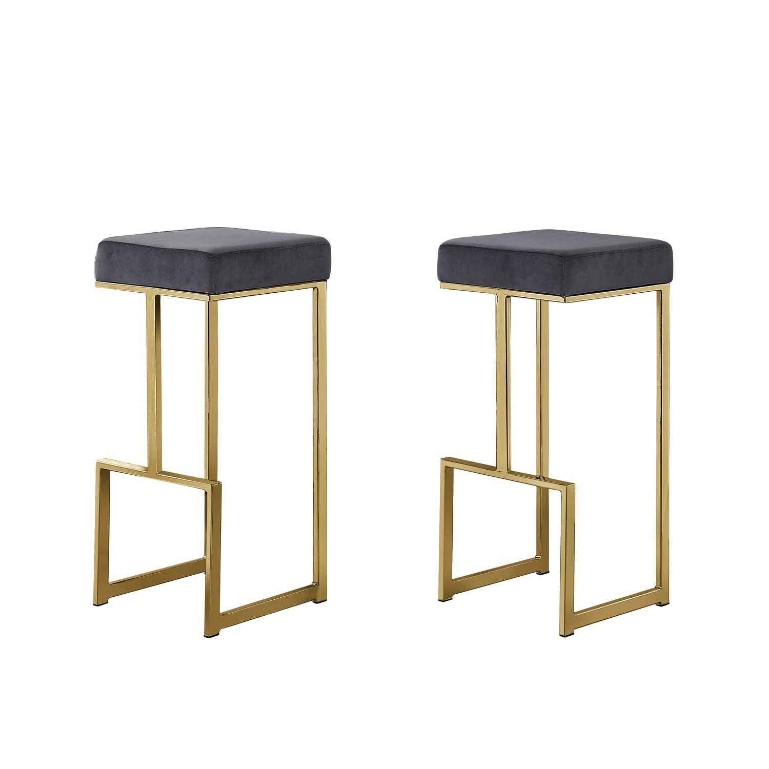 Best Master Furniture Dorrington Velvet Backless Bar Stool In Gray/Gold (Set Of 2)