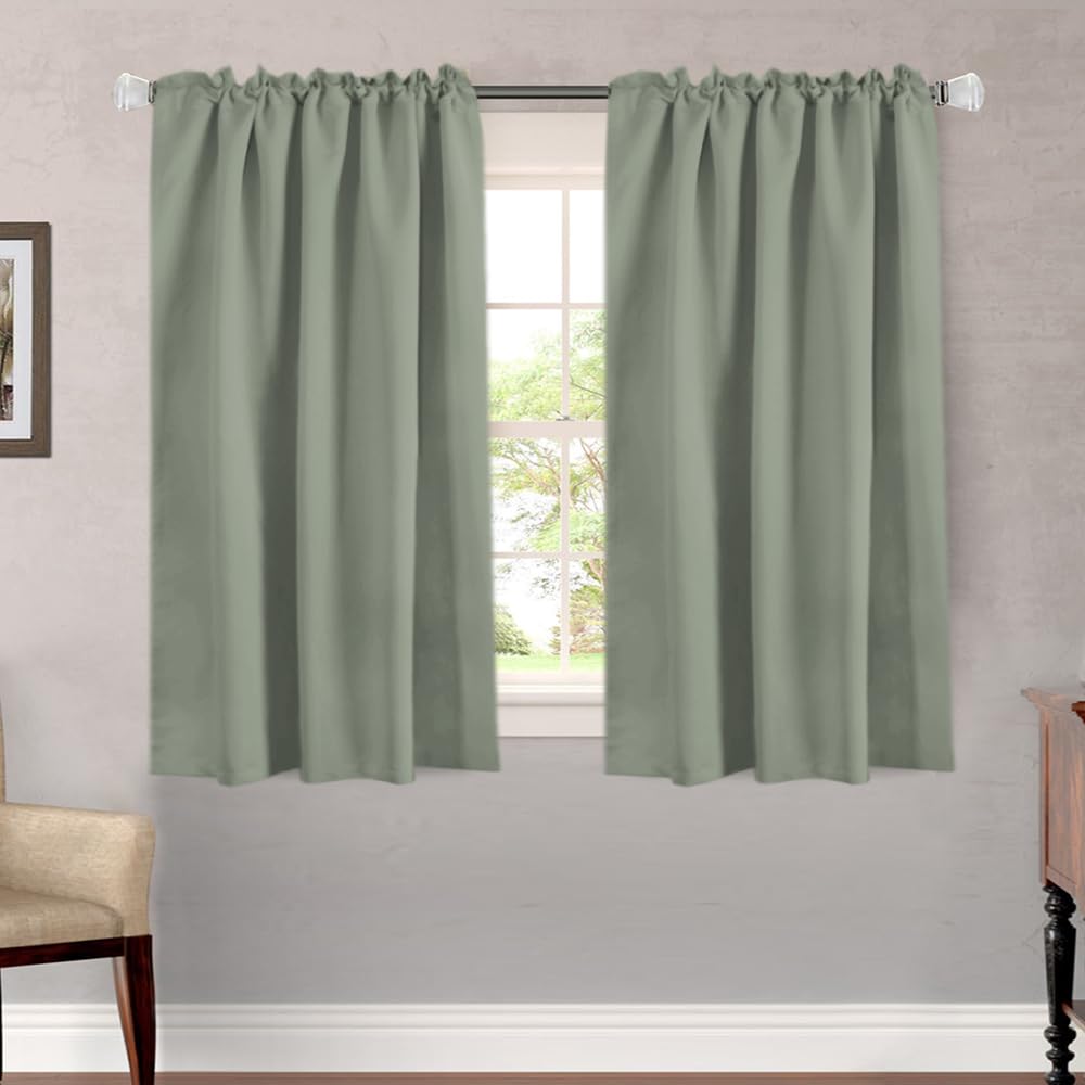 H.Versailtex Blackout Curtains Thermal Insulated Window Treatment Panels Room Darkening Blackout Drapes For Living Room Back Tab/Rod Pocket Bedroom Draperies (2 Panels, Sea Grass, 52 X 54 Inch)