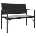 vidaXL - Modern 2-Seater Patio Bench with Cushion, Durable Poly Rattan and Steel Frame Construction, Black - Outdoor Garden and Terrace Furniture