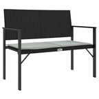 vidaXL - Modern 2-Seater Patio Bench with Cushion, Durable Poly Rattan and Steel Frame Construction, Black - Outdoor Garden and Terrace Furniture