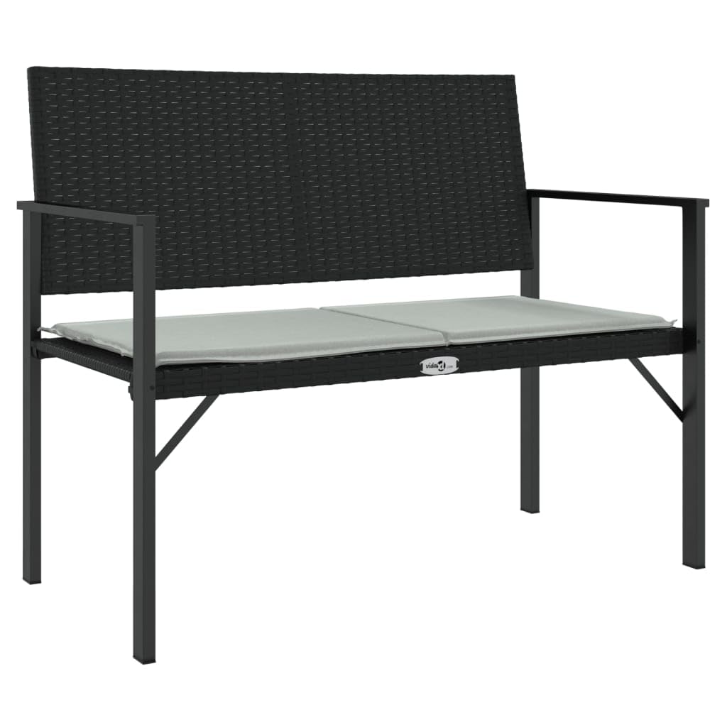 vidaXL - Modern 2-Seater Patio Bench with Cushion, Durable Poly Rattan and Steel Frame Construction, Black - Outdoor Garden and Terrace Furniture