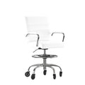 Flash Furniture Lexi Mid-Back Drafting Chair With Adjustable Foot Ring-Leathersoft Upholstery-Chrome Base-Roller Wheels, 24&Quot; Dx21.5 Wx48-40 H, White
