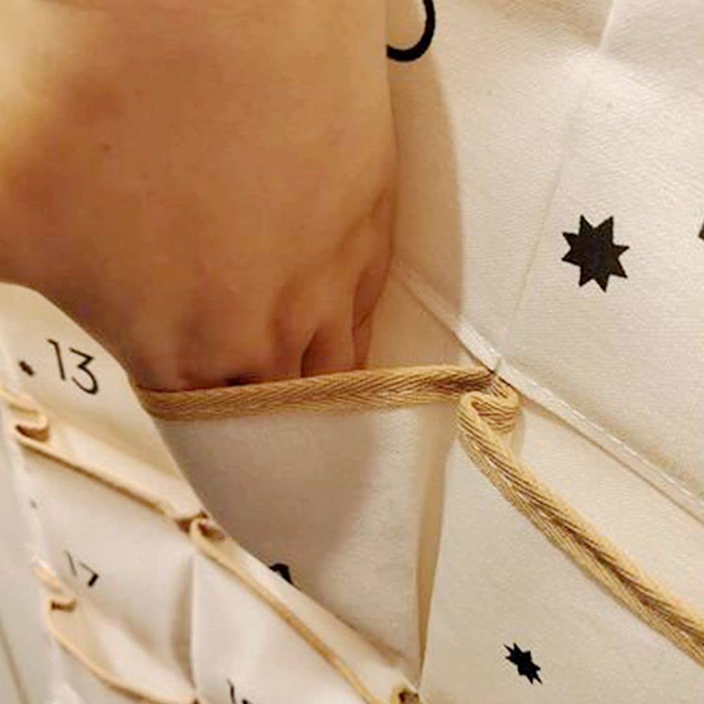 Christmas Advent Calendar With 24 Pockets Wall Hanging Bag For Home Xmas Countdown Decoration (Black)