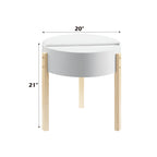 Acme Bodfish Round Wooden End Table With Hidden Storage In White And Natural