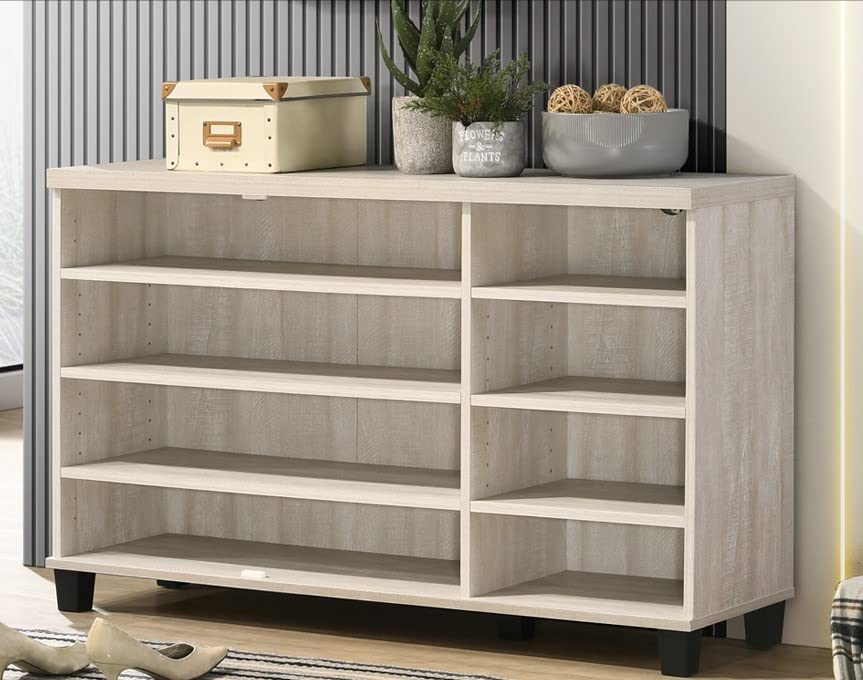 Lilola Home Corby Dusty Gray Oak Finish 3-Door Shoe Cabinet