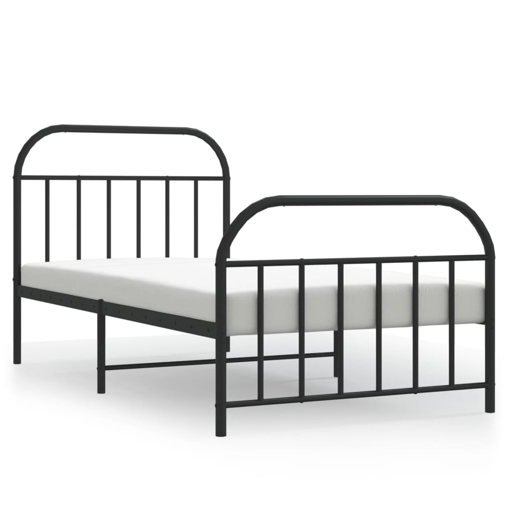 vidaXL Single Bed Frame - Durable Powder-Coated Steel with Headboard and Footboard - Extra Storage Space - Includes Metal Slats and Legs - Black