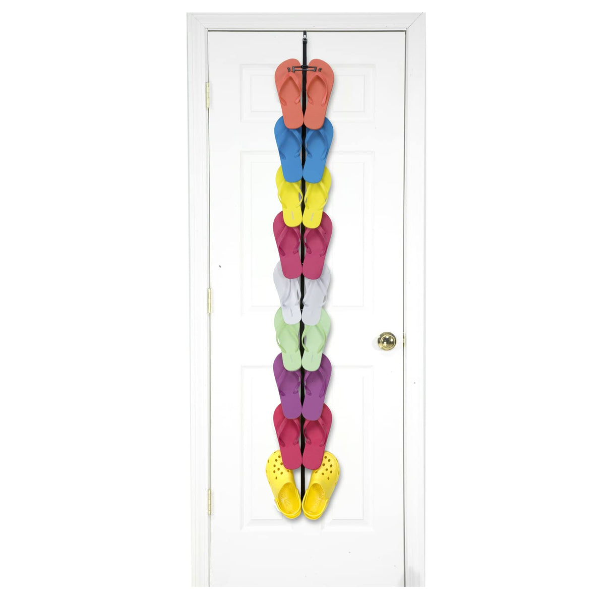Perfect Curve Flip Flop Rack Organizer | Holds 9 Pairs | Over Door Organizer | Space Saving Shoe Rack | Adjustable Hooks | Organ