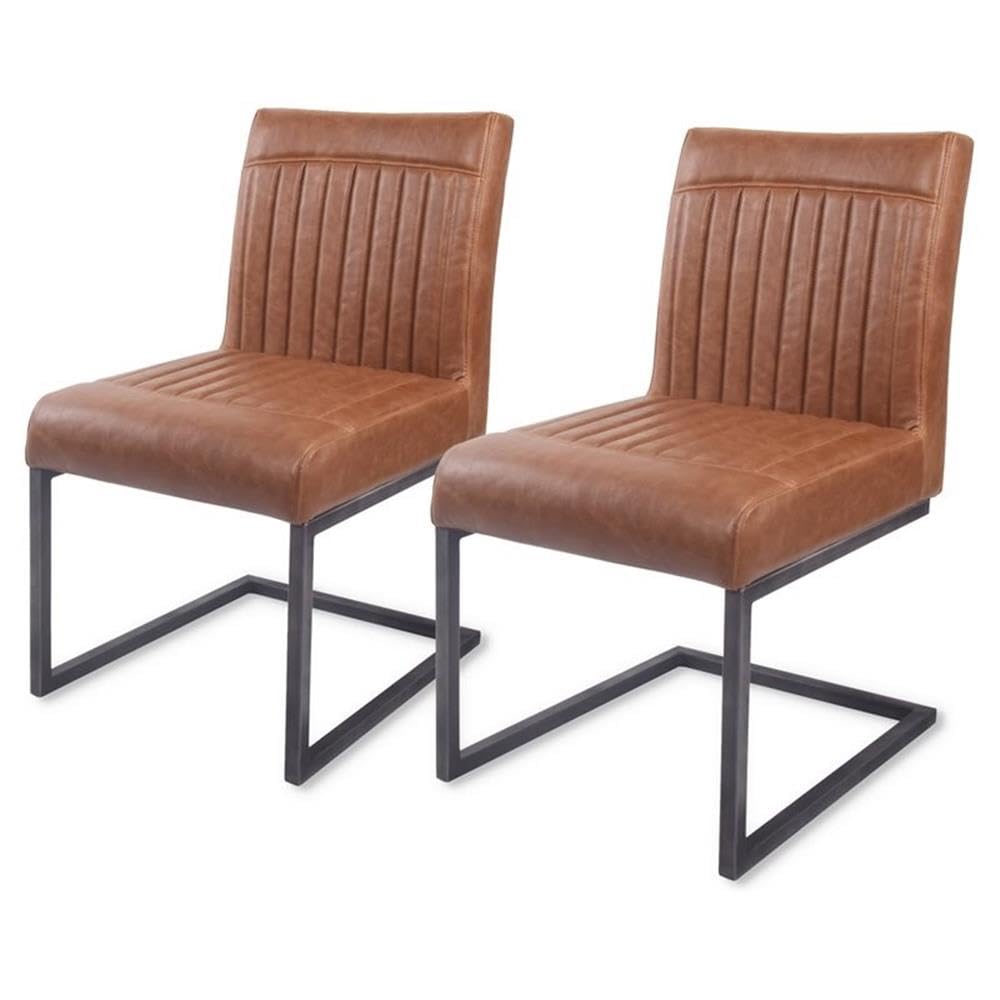New Pacific Direct Ronan PU Leather Dining Chair,Set of 2 Furniture, Antique Cigar Brown