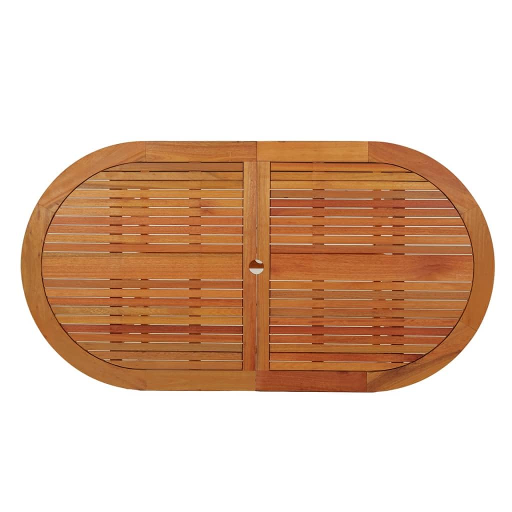 vidaXL Outdoor Patio Dining Table in Brown - Solid Eucalyptus Wood with Umbrella Hole - Farmhouse Style - 63"x33.5"x29.5" Dimensions - Requires Assembly