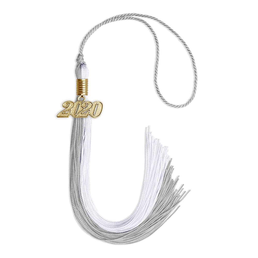 Endea Graduation Double Color Tassel with Gold Date Drop (Grey/White, 2020)