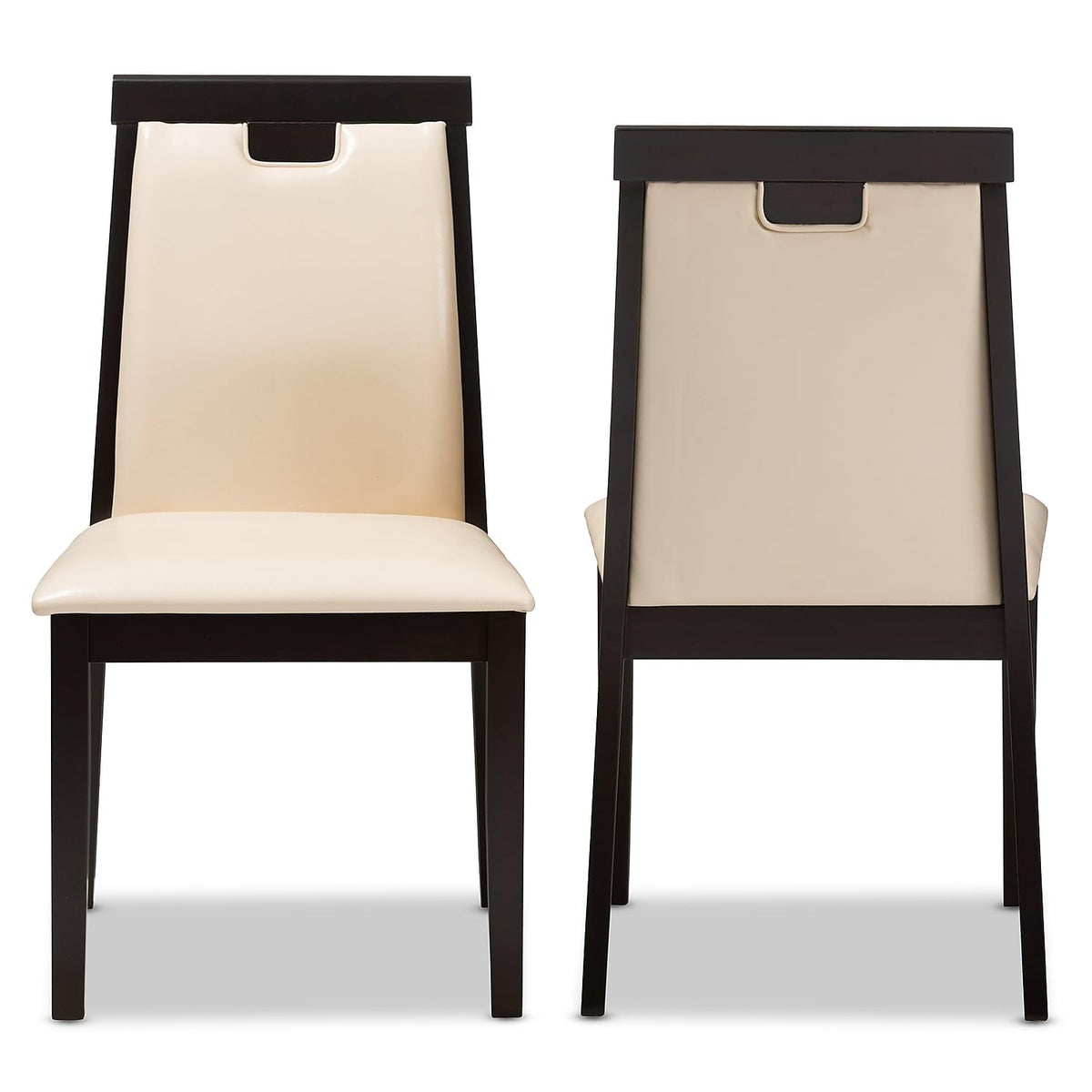 Baxton Studio Evelyn Contemporary Faux Leather Dining Chair, Beige and Dark Brown, 2/Set (142-2PC-8033-HT)