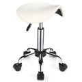 FNZIR Saddle Rolling Stool with Wheels PU Leather Height Adjustable Swivel Stools Chair White