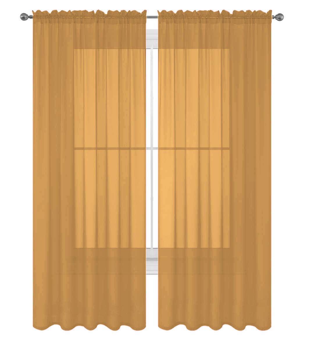 Decotex 2 Piece Solid Elegant Sheer Curtains Fully Stitched Panels Window Treatment Drape (54'' X 36'', Gold)