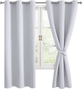 Hiasan Room Darkening Curtains For Bedroom, Noise Reducing, Energy Saving Blackout Window Curtain Panels, Sewn With Tiebacks, Set Of 2, Grommet Top (Greyish White, Width 38 Inch X Length 72 Inch)