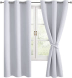 Hiasan Room Darkening Curtains For Bedroom, Noise Reducing, Energy Saving Blackout Window Curtain Panels, Sewn With Tiebacks, Set Of 2, Grommet Top (Greyish White, Width 38 Inch X Length 72 Inch)