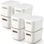 Tuanse 8 Pieces Plastic Storage Bins with Lids White Storage Box with Handle Stackable Containers with Lids for Organizing White