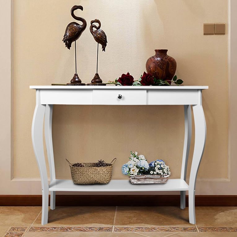 Choochoo Narrow Console Table With Drawer, Chic Accent Sofa Table, Entryway Table, White