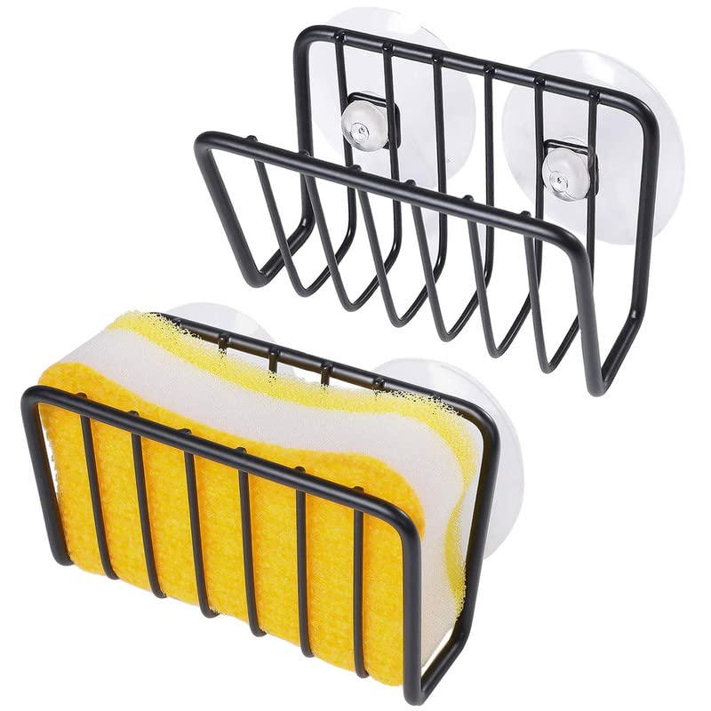 Toplife Sponge Holder for Kitchen Sink, Rust-Proof Suction Cup Sponge Caddy - Black - 2 Pack
