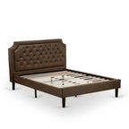 East West Furniture GB25Q-1GA07 2-Piece Granbury Wooden Set for Bedroom with Button Tufted Modern Bed and 1 Distressed Jacobean Night Stand - Dark Brown faux Leather with Black Texture and Black Legs