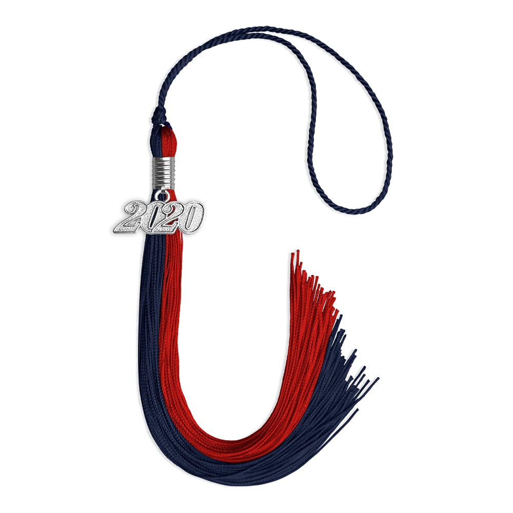 Endea Graduation Double Color Tassel with Silver Date Drop (Dark Navy Blue/Red, 2020)