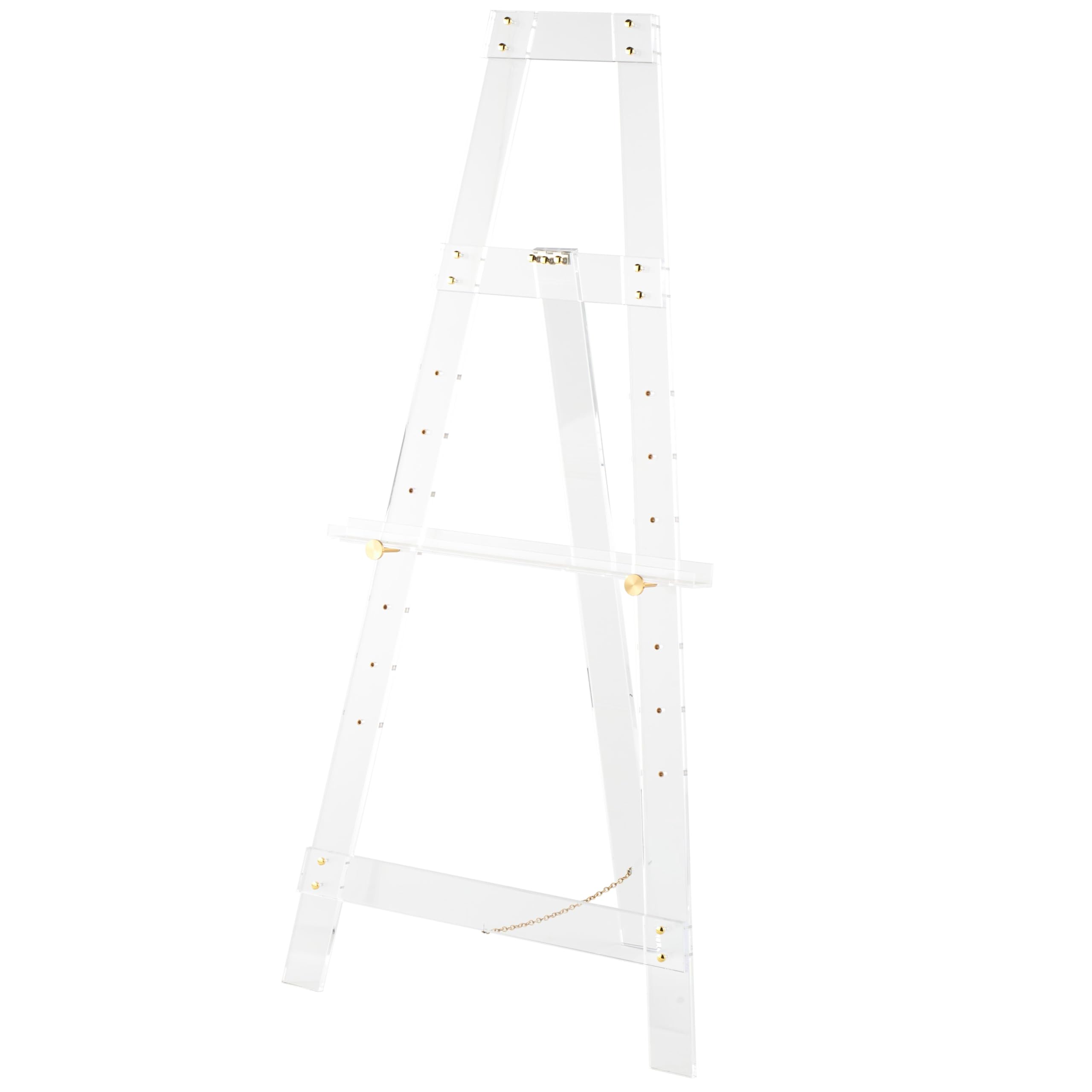 Deco 79 Acrylic Plastic Display Easel Adjustable 7 Tier Floor Standing Easel with Gold Metal Hardware and Chain Support, Display