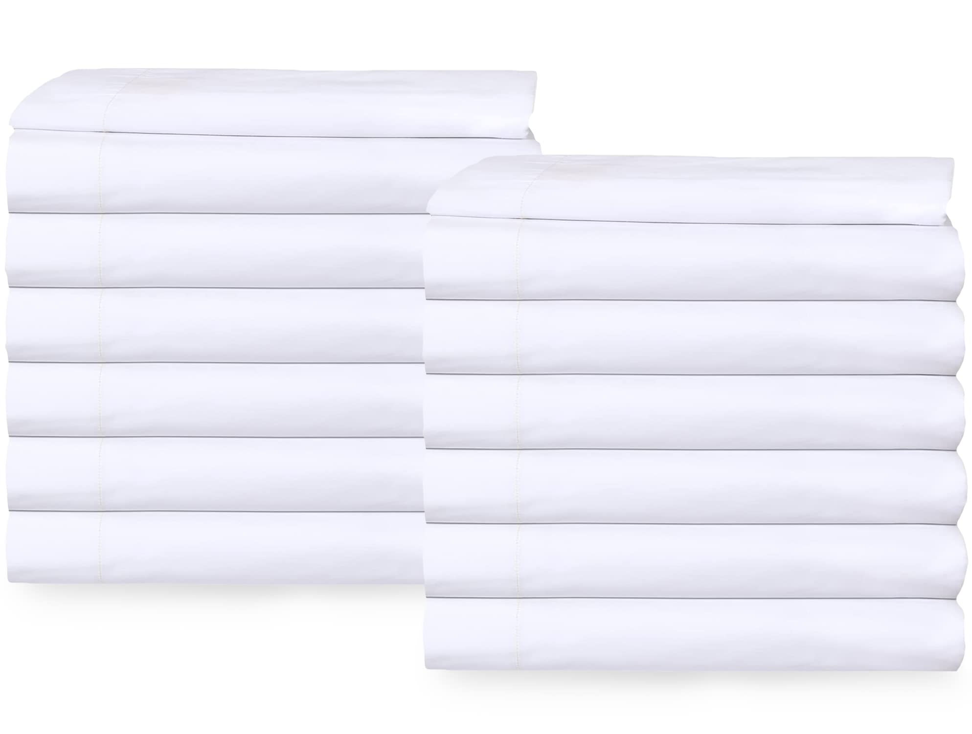 24 Bulk Pack Queen Xl Flat Sheets (90'X115') Bright White T-200 Percale Hotel Linen, Extra Soft And Comfortable