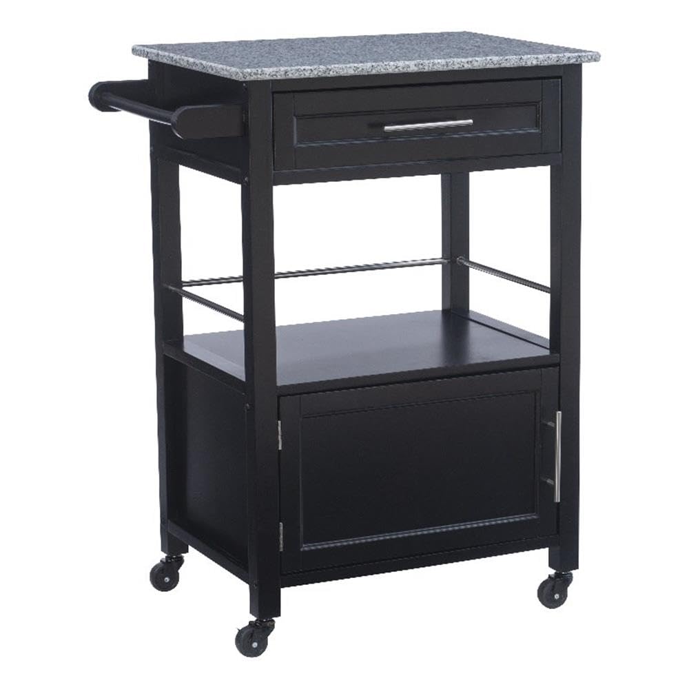 Mitchell Black Kitchen Cart With Granite Top