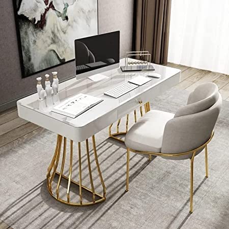 Kohinoor Decor Office Table Computer Desk White Office Desk 47 Modern Writing Desk Gold Base Stainless Steel For Sturdy Office D