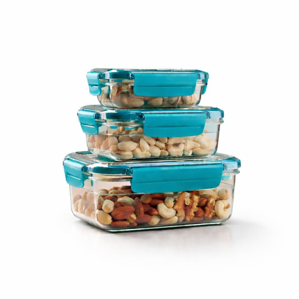 DMDENT Airtight Food Storage Containers Leak Proof Kitchen Storage Boxes (250ml, 650ml, 1250ml) Transparent Stackable Pantry Con