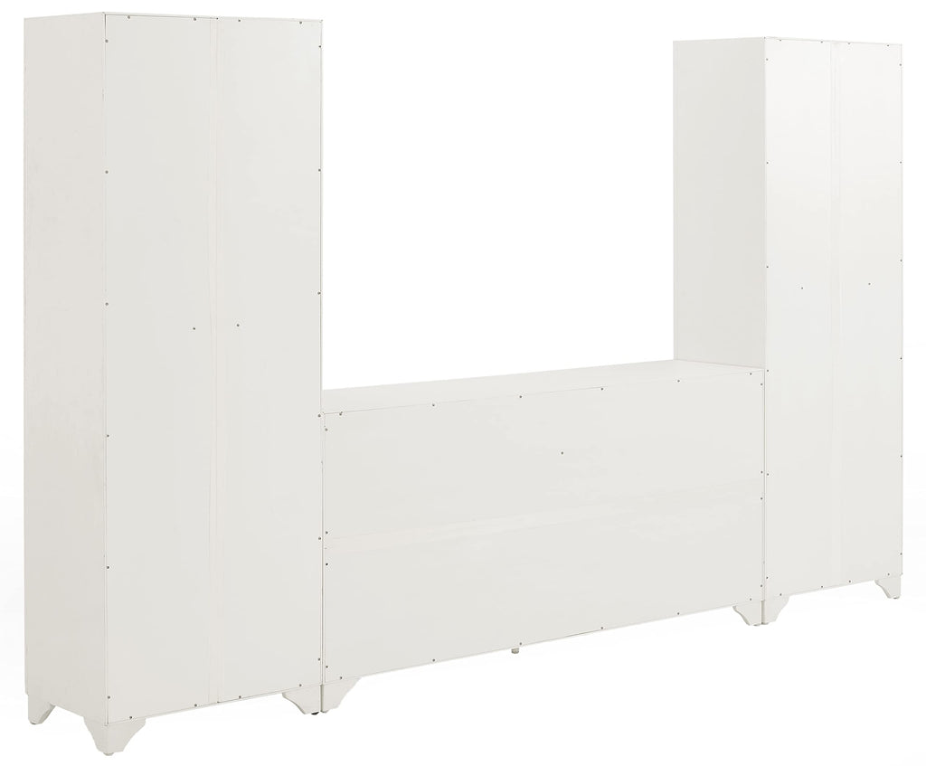 Crosley Furniture Tara 3-Piece Modern Farmhouse Sideboard Buffet Cabinet and Kitchen Storage Pantry Set, Distressed White