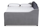 Baxton Studio Freda Gray Velvet Button Tufted Queen Wood Daybed with Trundle