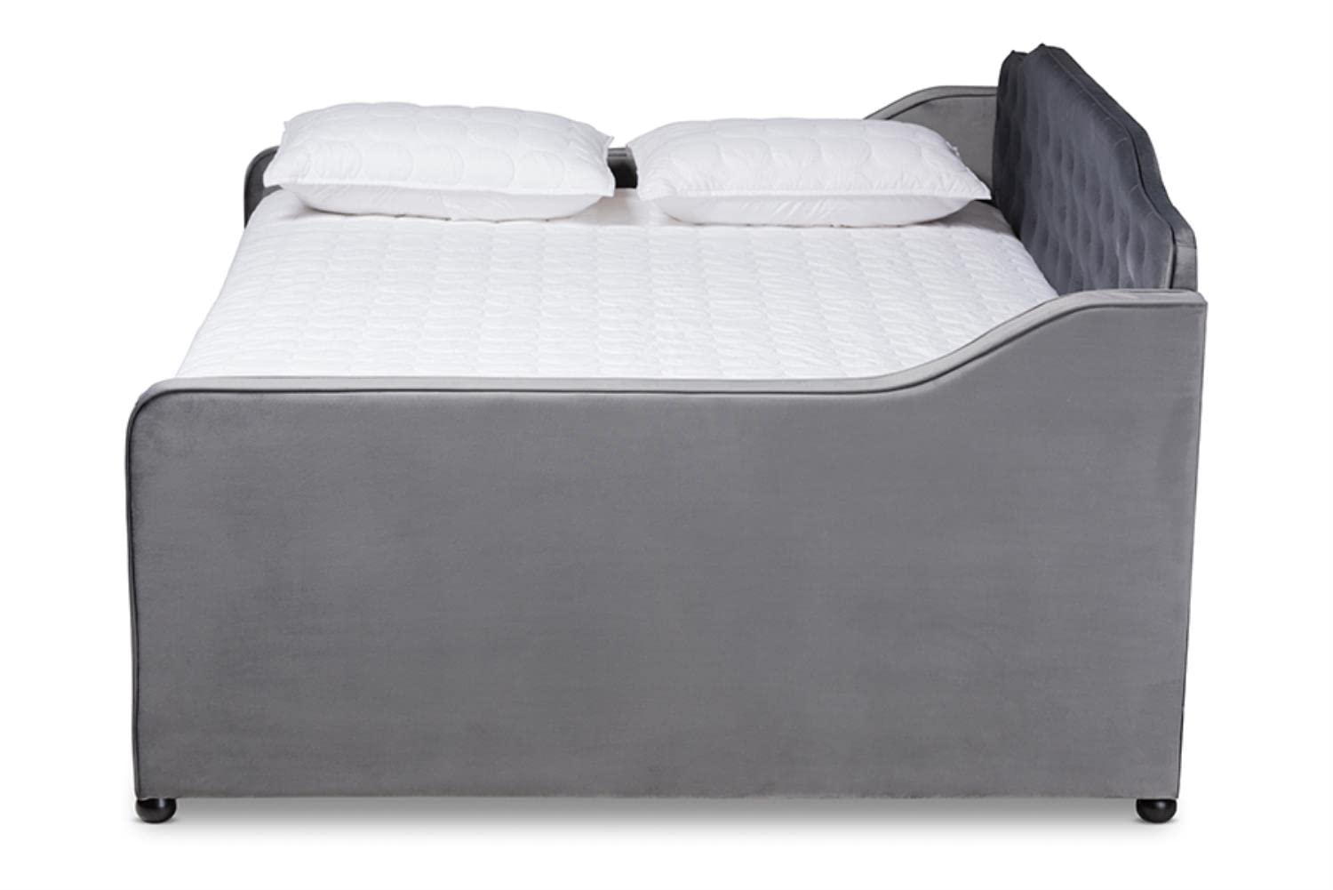 Baxton Studio Freda Gray Velvet Button Tufted Queen Wood Daybed with Trundle