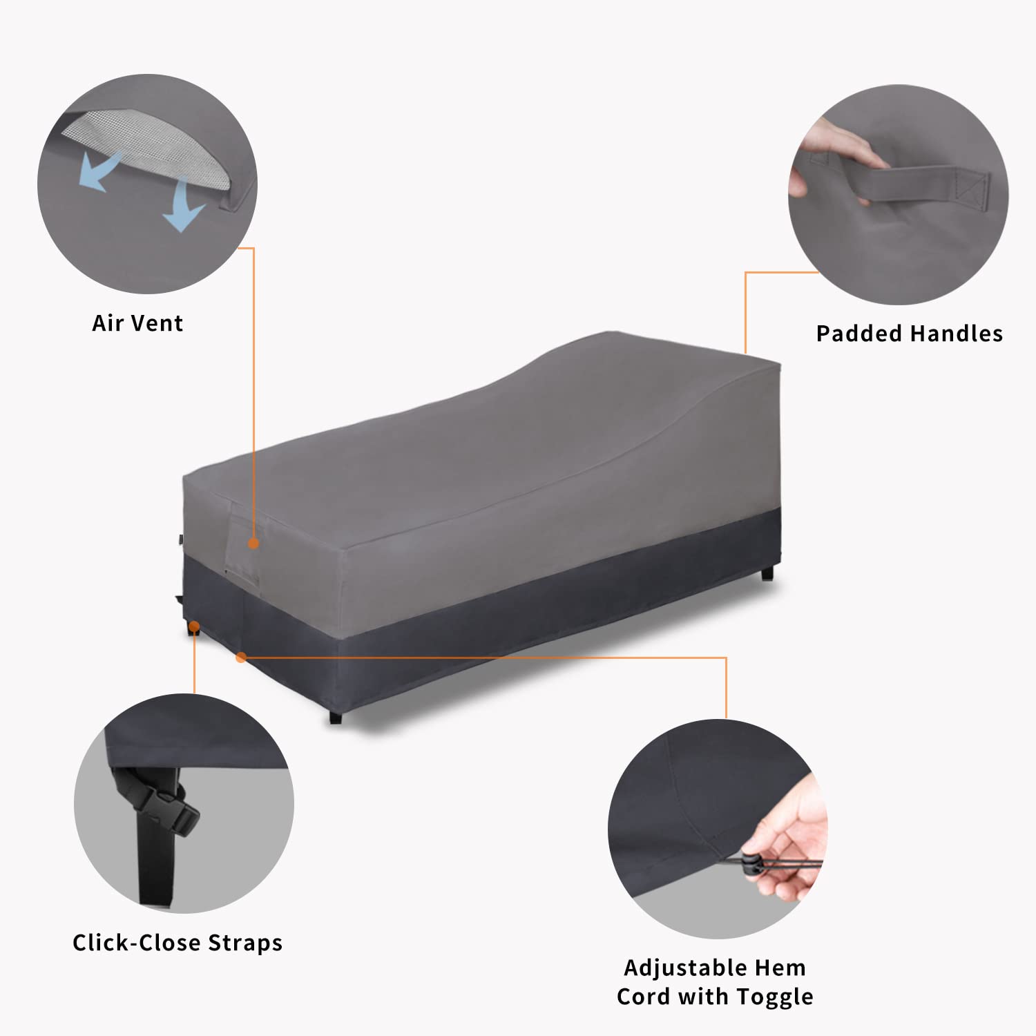 Easy-Going Waterproof Outdoor Chaise Lounge Cover, Heavy Duty Patio Lounge Chair Cover, Windproof Outdoor Furniture Cover With Air Vent 1 Pack-84Wx34Dx32H Inch, Gray/Dark Gray
