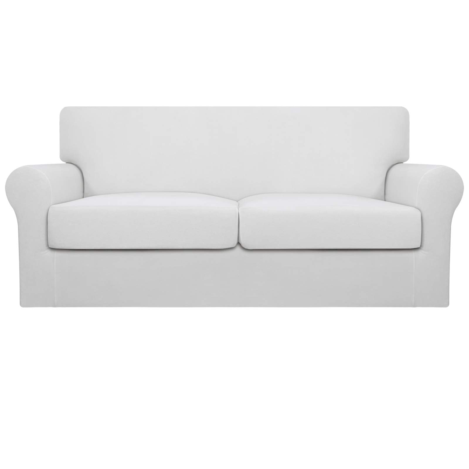 Easy-Going Oversized 3 Pieces Stretch Fleece Soft Loveseat Couch Cover For Pets - Washable Sofa Slipcover For 2 Separate Cushion Couch - Elastic Furniture Protector For Dogs, Kids Snow White
