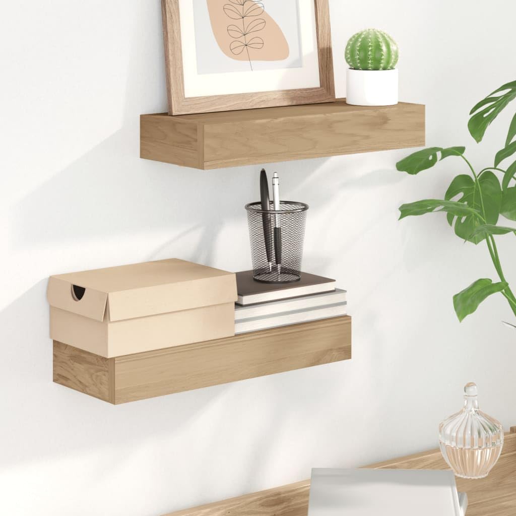 vidaXL Pair of Wall-Mounted Shelves - Solid Teak Wood Brown - Stylish Modern Wall Decor - Space-Saving Storage Solution for Bedroom, Living Room, Office - 15.7""x5.9""x2.4"", 340754