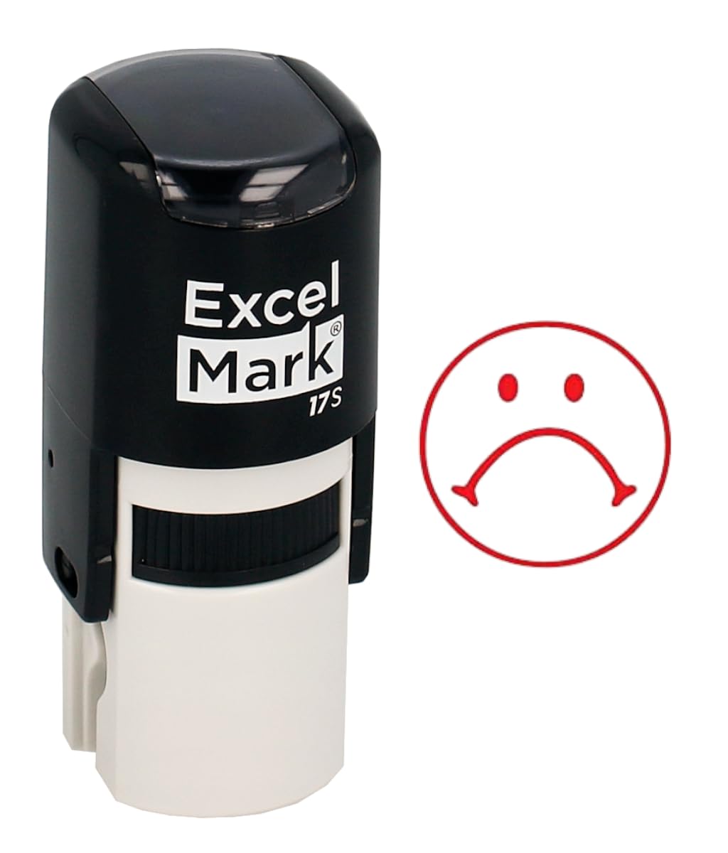 Round Teacher Stamp - Frown Face 1 - Red Ink