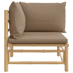 vidaXL Outdoor Corner Sofa with Taupe Cushions, Modular Furniture Set, Bamboo with Natural Finish, Comfortable Backrest and Thick Padding, Ideal for Patio, Garden, Balcony