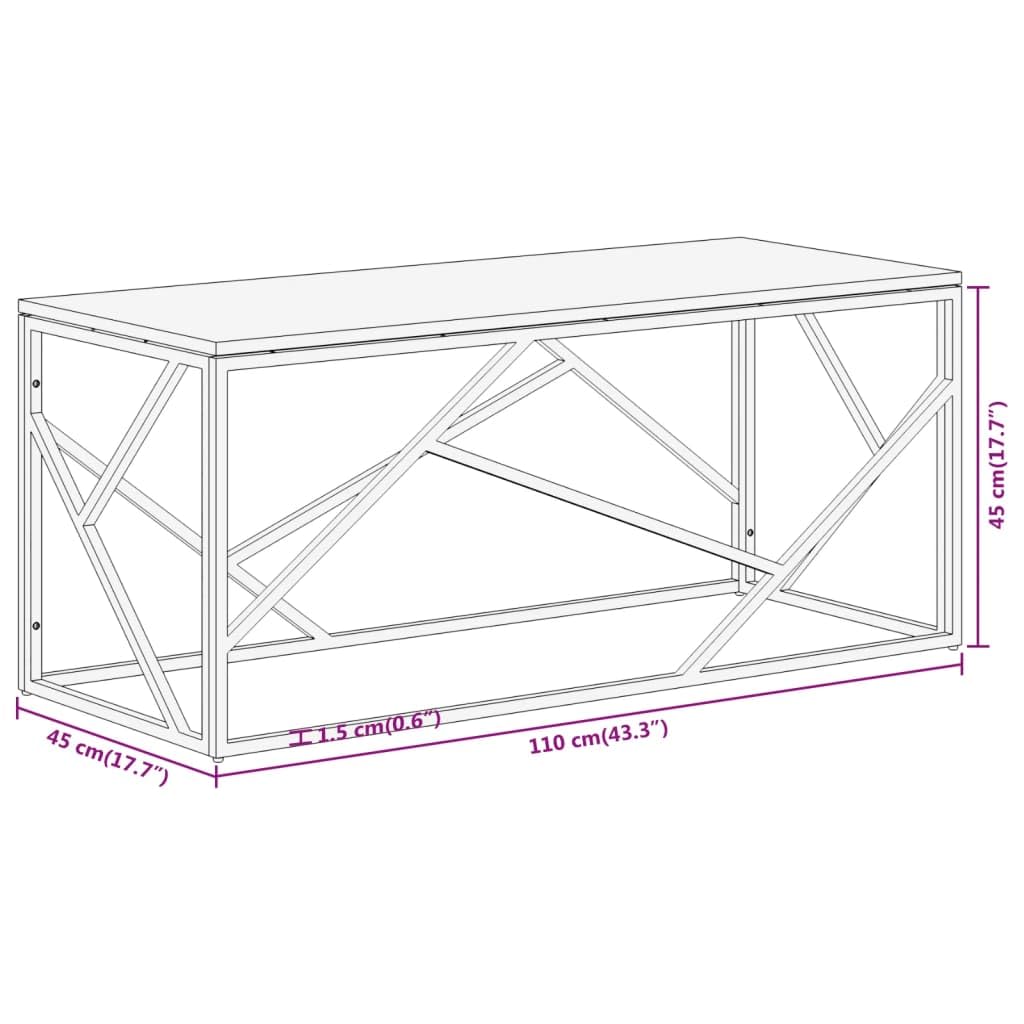 vidaXL Silver Stainless Steel and Solid Acacia Wood Coffee Table - Modern Rectangular Sofa Table for Living Room, Office, Lounge
