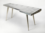 HomeRoots Aluminum, Steel, MDF, Wood Solids Funky Silver Wing Desk
