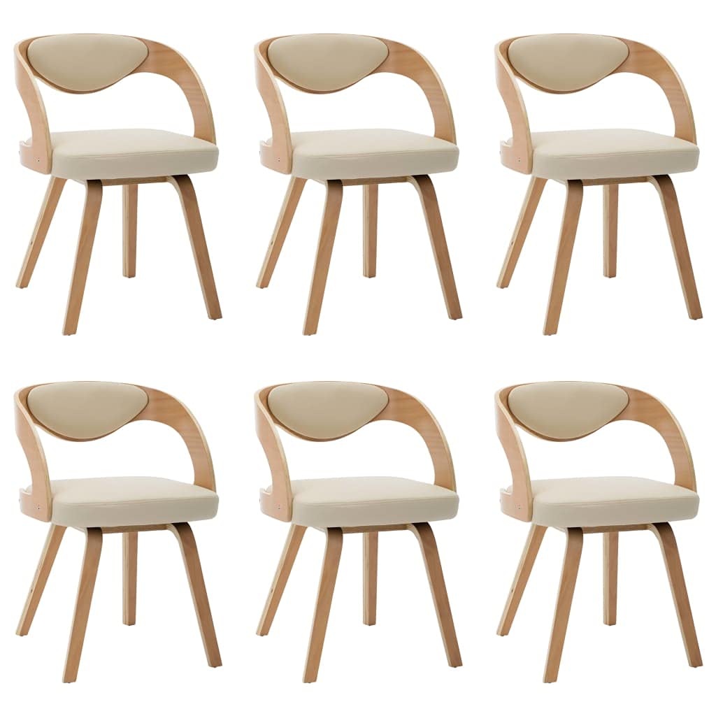 vidaXL Dining Chairs 6 pcs Cream Bent Wood and Faux Leather