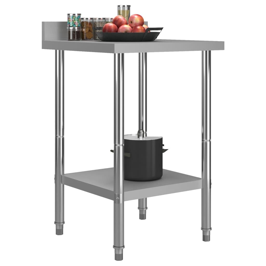 vidaXL Commercial Stainless Steel Kitchen Work Table with Backsplash and Adjustable Feet - 23.6" x 23.6" x 36.6" – Silver