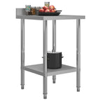 vidaXL Commercial Stainless Steel Kitchen Work Table with Backsplash and Adjustable Feet - 23.6" x 23.6" x 36.6" – Silver