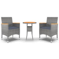 vidaXL Patio Dining Set - 3 Piece Rattan/Steel/Acacia - Comfortable Garden/Patio Furniture with Cushions - Gray