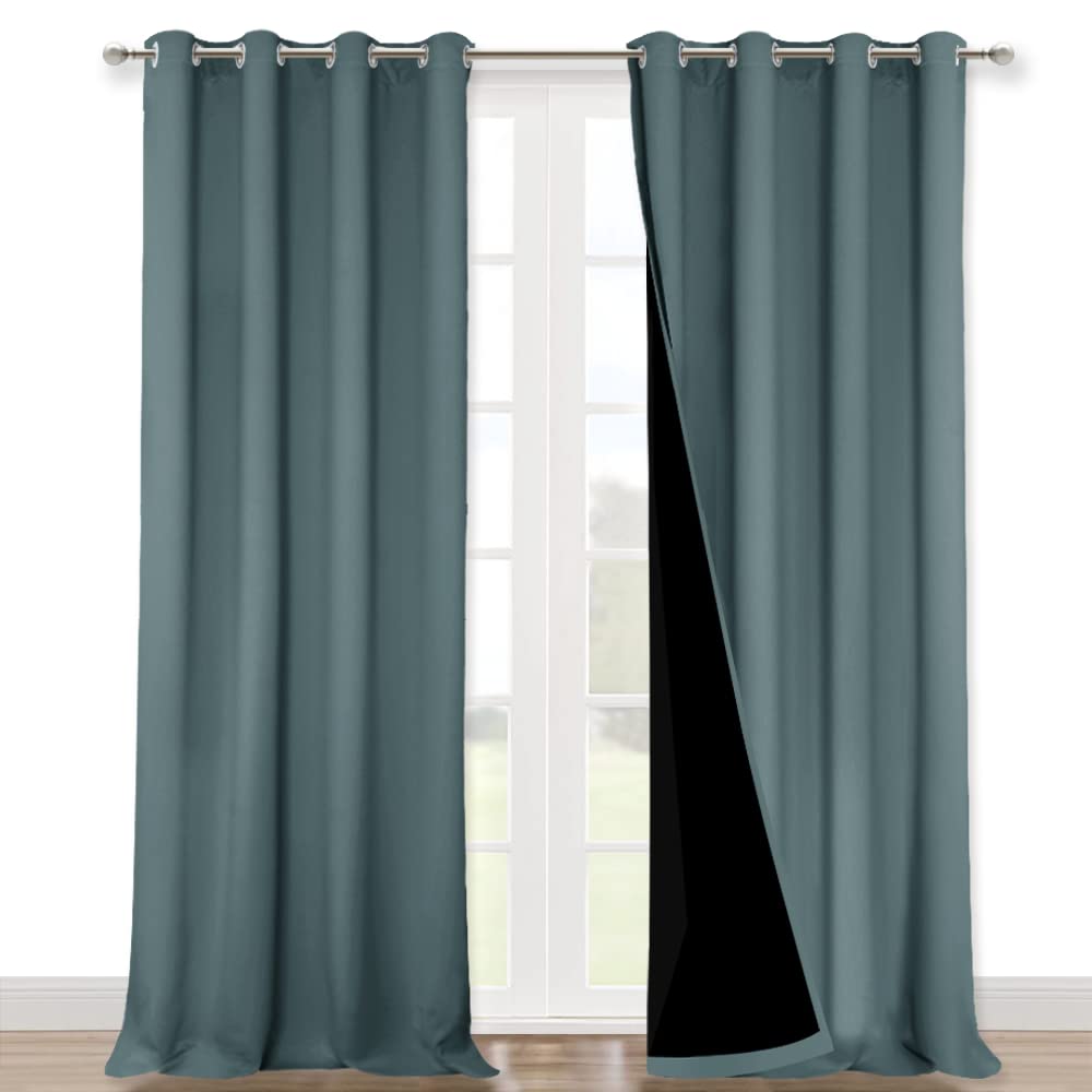 Nicetown Full Shading Curtains 90' Long 2 Panels Set For Windows, Super Heavy-Duty Black Lined Blackout Curtains For Bedroom, P