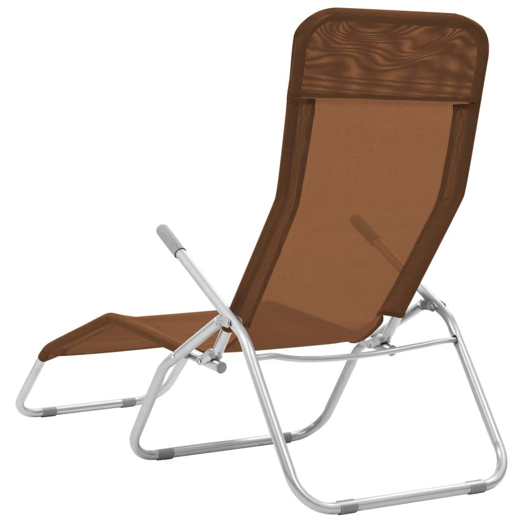 vidaXL 2X Folding Sun Loungers Patio Garden Outdoor Terrace Beach Reclining Chair Sun Day Lounge Camping Bed Sunlounger Textilene Taupe