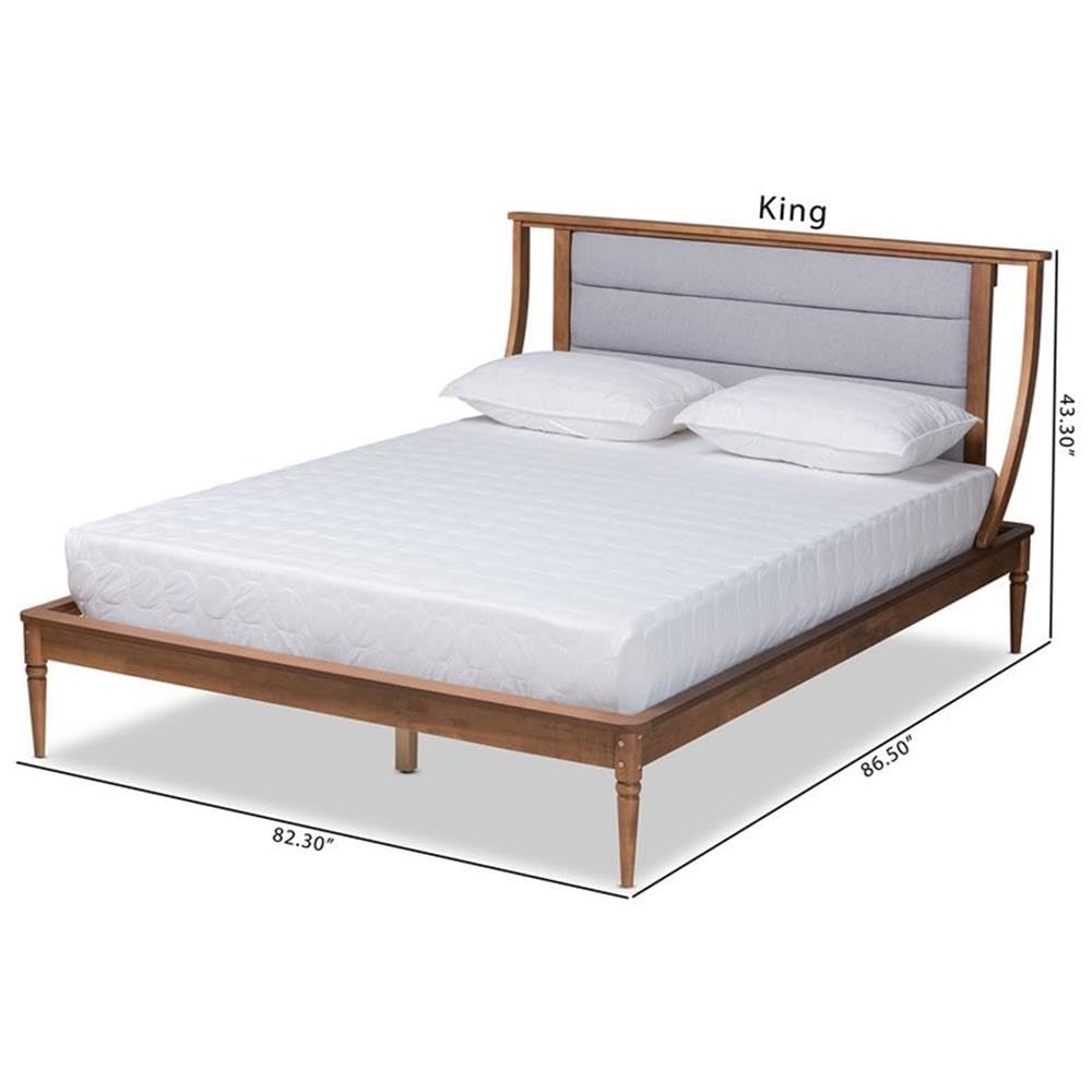 Baxton Studio Regis Modern and Contemporary Transitional Light Grey Fabric Upholstered and Walnut Brown Finished Wood Full Size Platform Bed