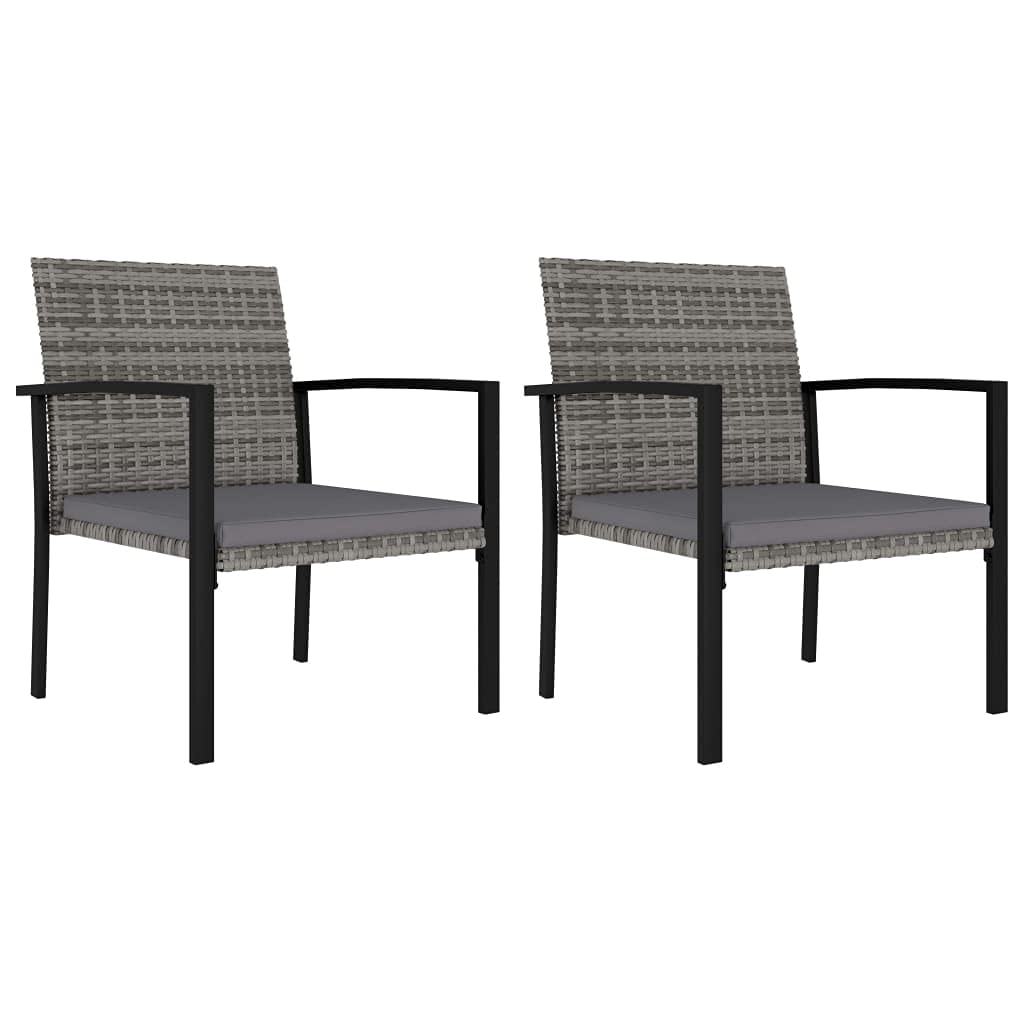 vidaXL Modern Steel and Poly Rattan Patio Dining Chairs Gray - 2 pcs Set with Cushions for Outdoor Seating and Comfort